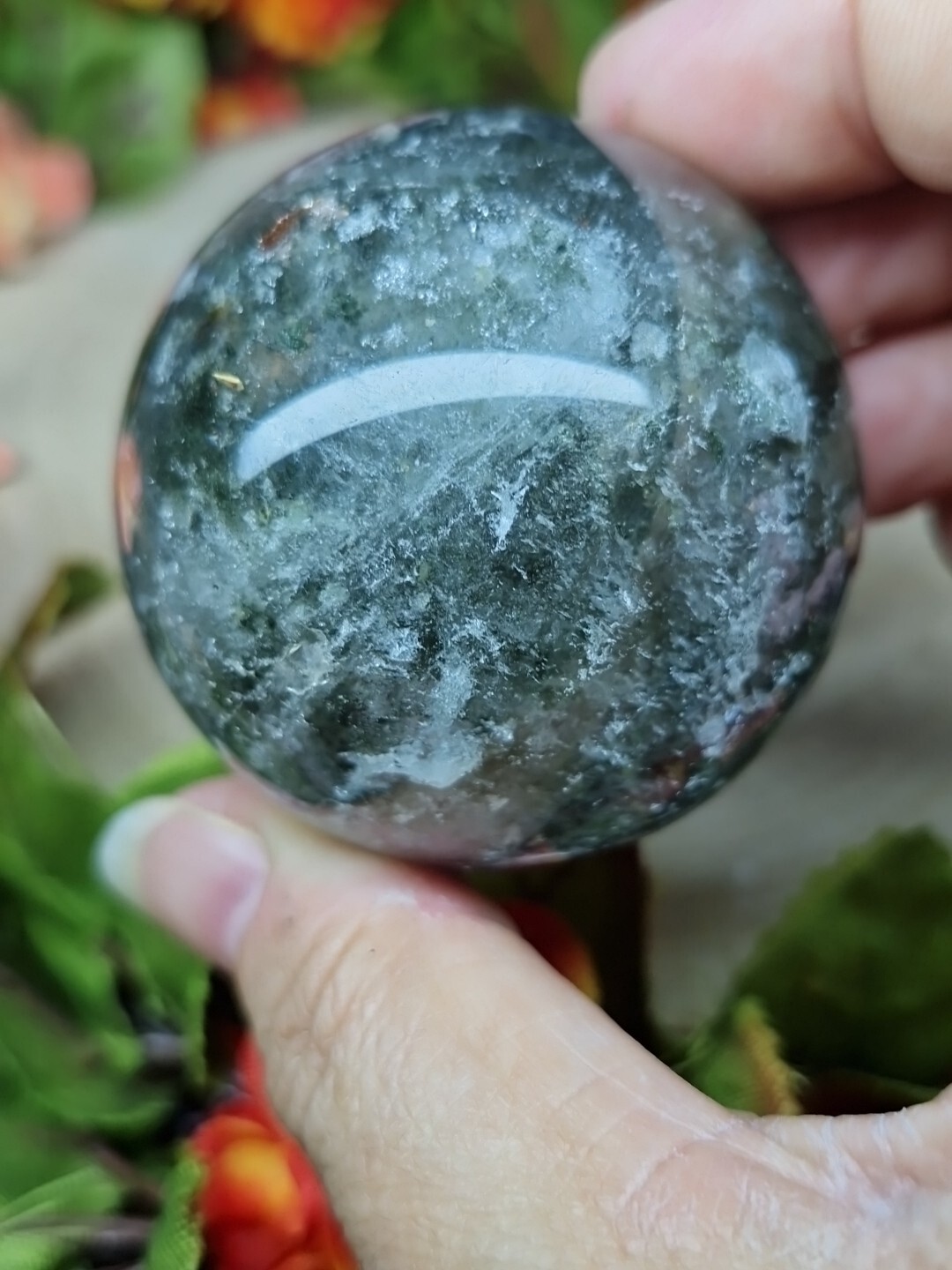 Beautiful Garden Quartz Crystal Sphere 5cm 176g & Handmade Wing Holder