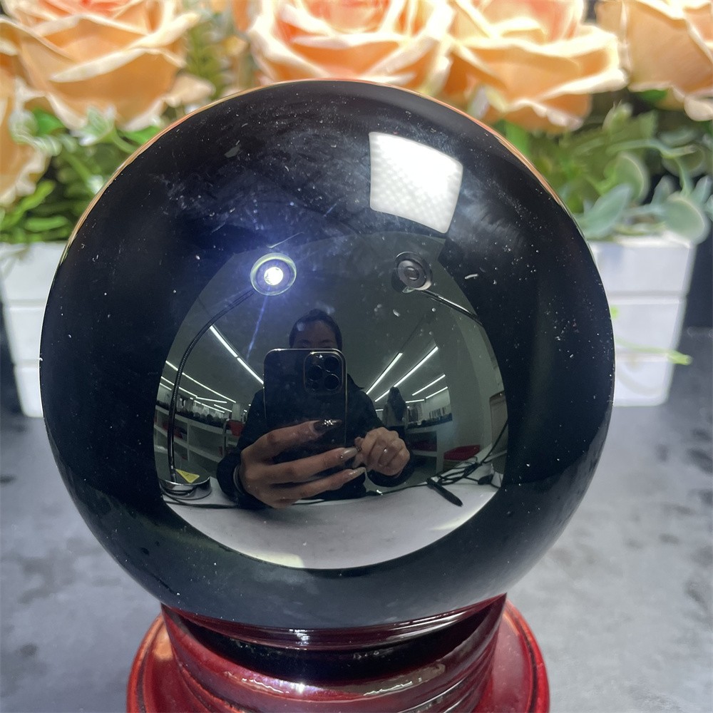 3.4LB 3.9″Natural Black Obsidian Sphere Ball Crystal Heal Reiki Quartz Decor