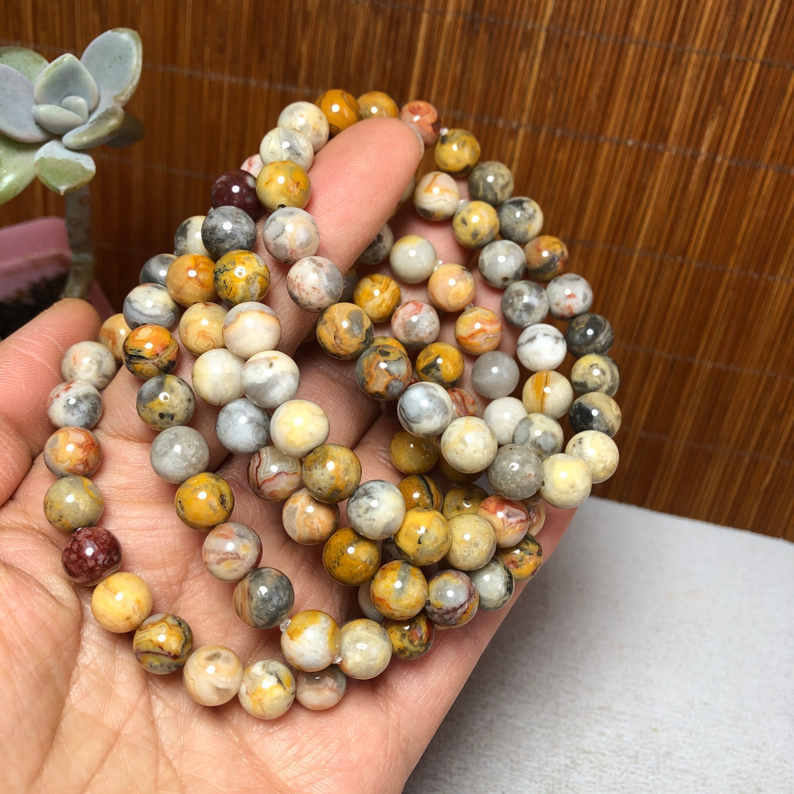 5Pcs Wholesal Natural Crazy agate bracelets Crystal ball sphere 8mm