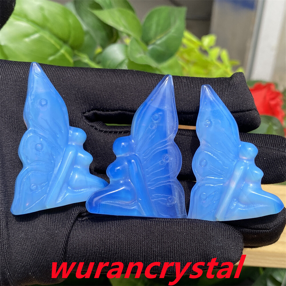 A+ 1.7″ Blue Opalite Butterfly fairy Carved Quartz crystal skull point gift 1pc