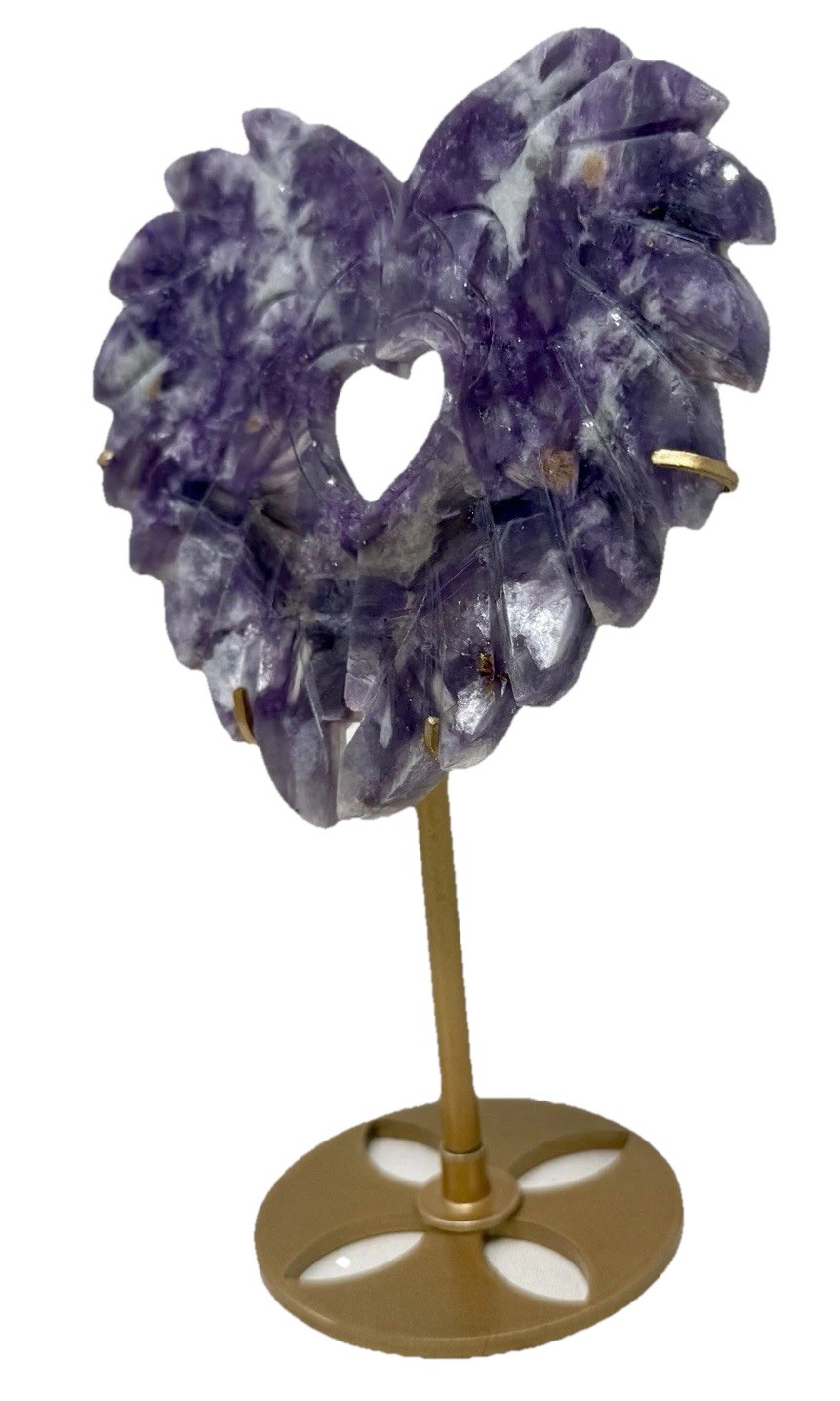 Pretty Lepidolite Crystal Love Heart Wings With Metal Stand