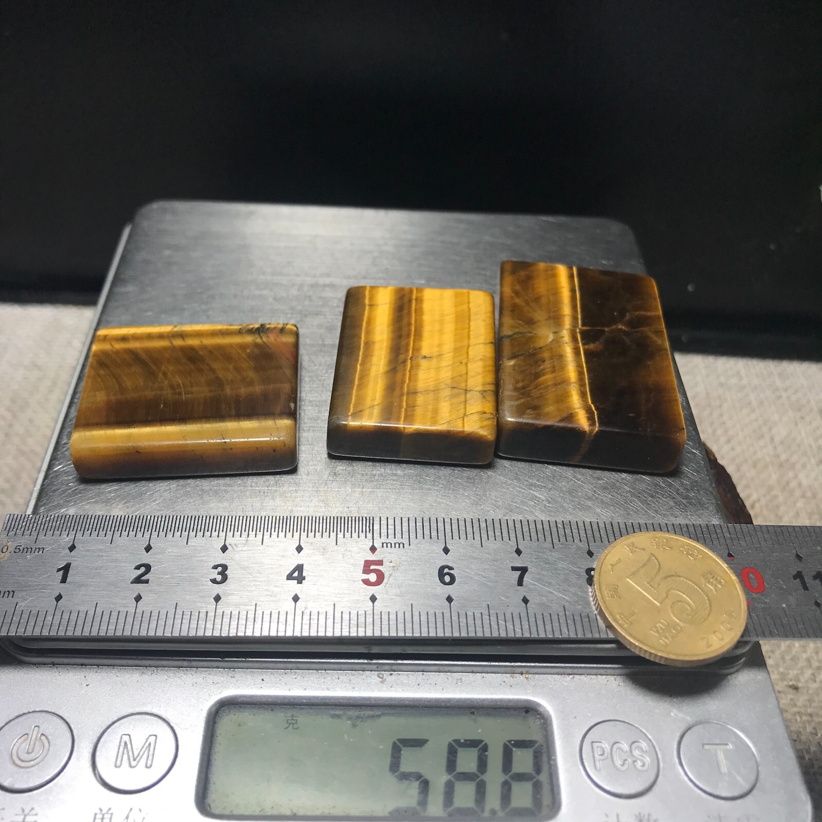 3pcs 58g Natural Tiger Eye Gemstone rectangular pendant 865