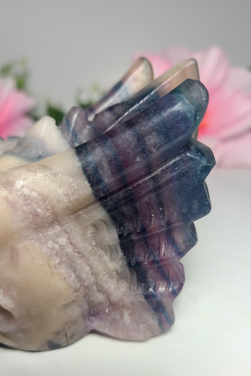 Large 5″ 303g Silky Fluorite Dragon Head Skull Crystal Stone Carving Statue