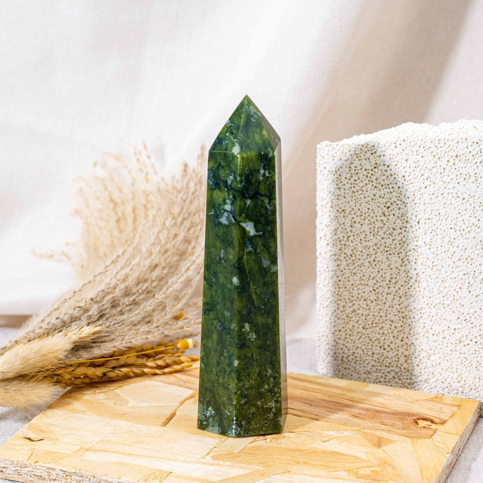 Natural Nephrite Jade Tower Single Point Wand Obelisk Crystal Home Decoration