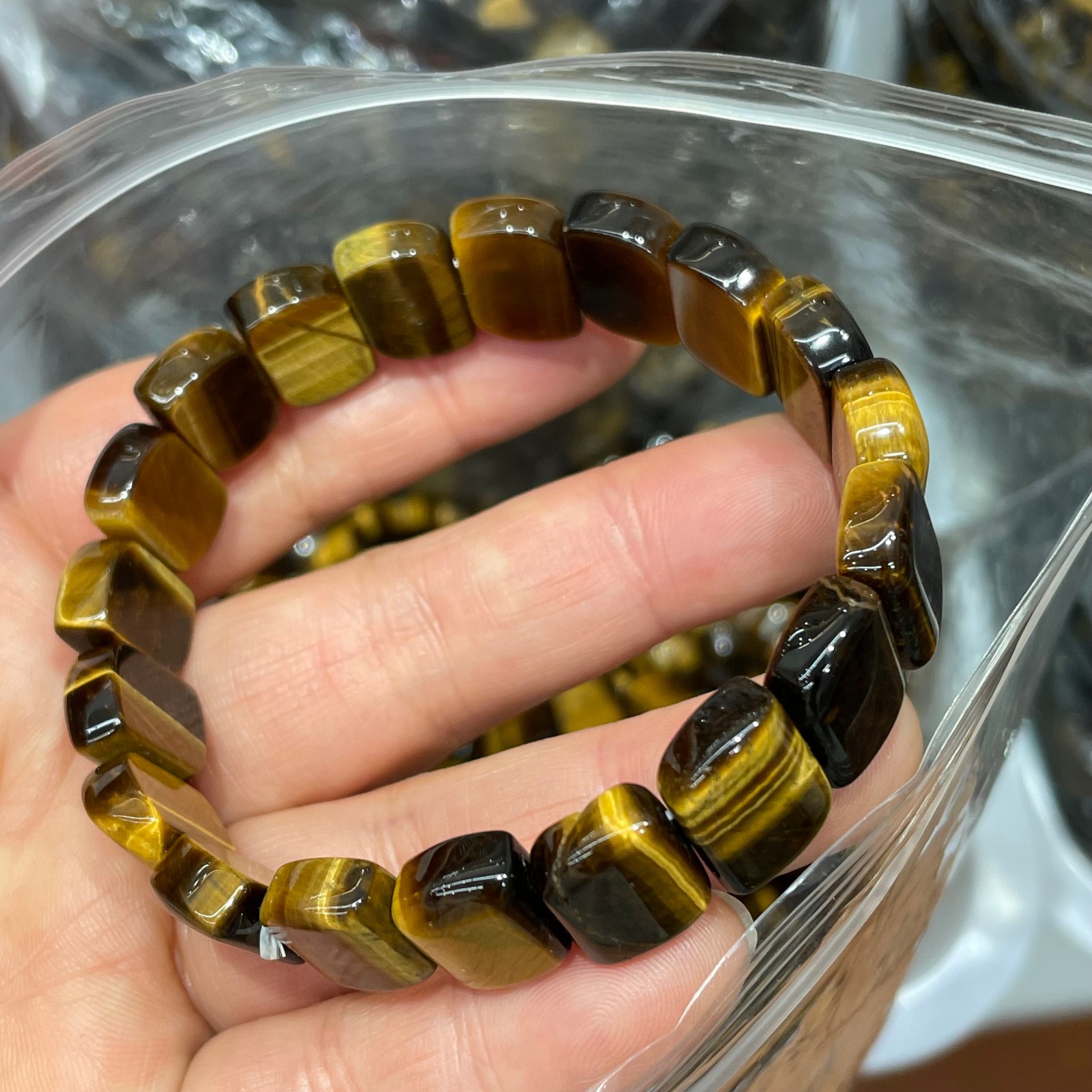 1pc Natural Tiger Eye Stone Elastic Rope Bracelet #20