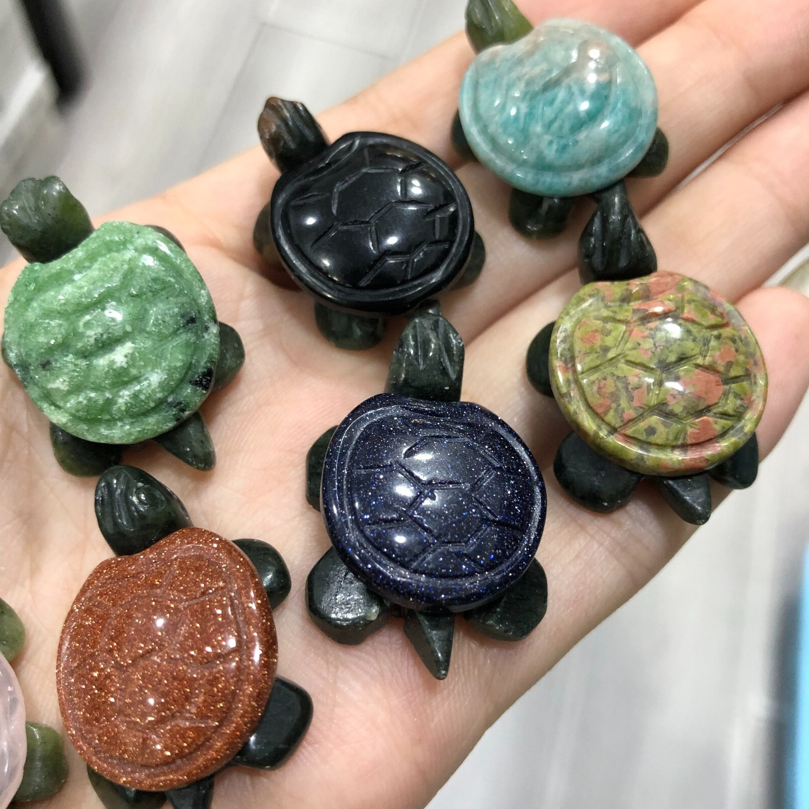 5pc Natural mix Quartz hand Carved Mini Sea turtle crystal Reiki healing