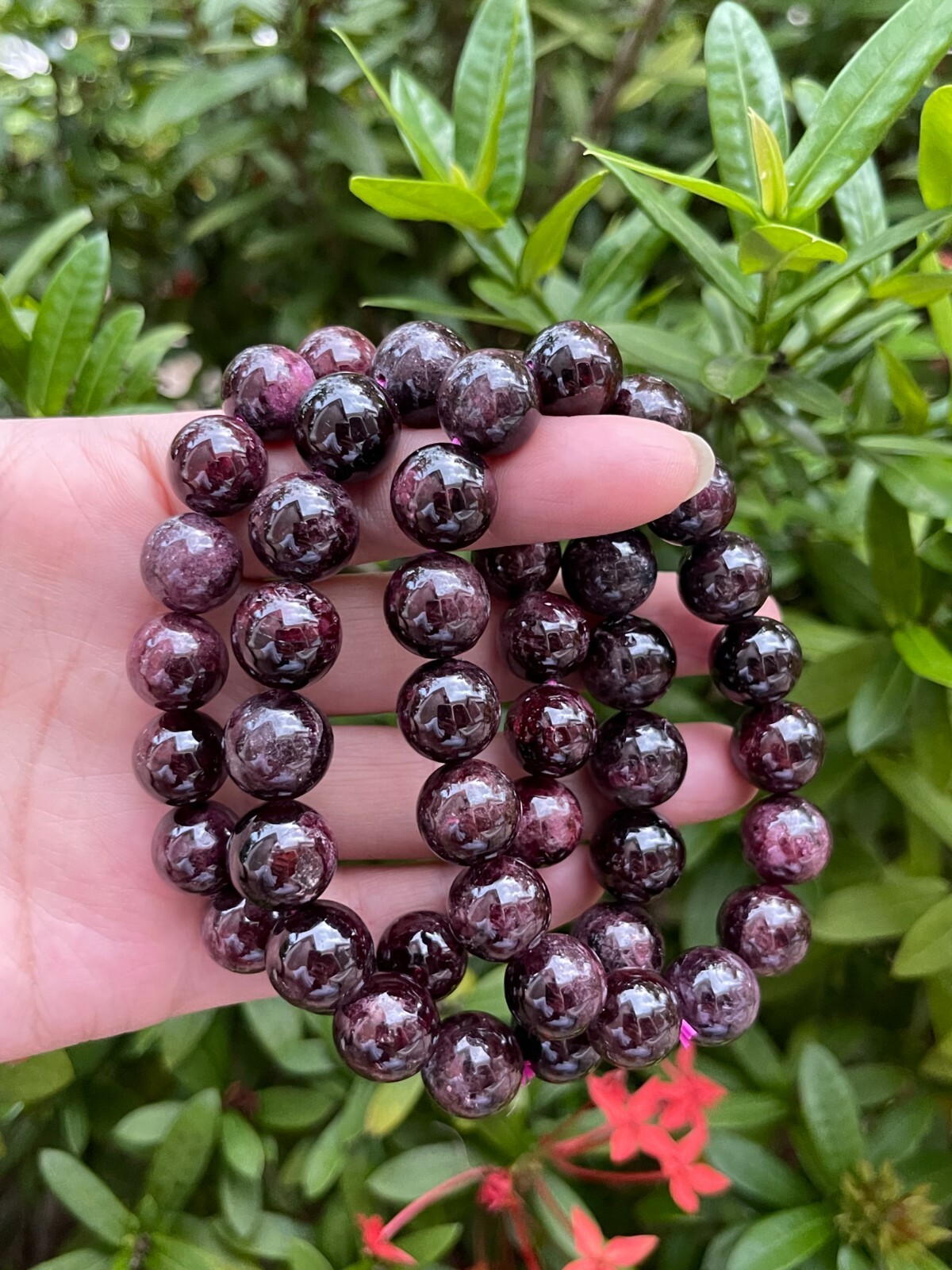 Grade A++ Garnet Crystal Bead Bracelet 12mm, Genuine Garnet Gemstone Bracelet