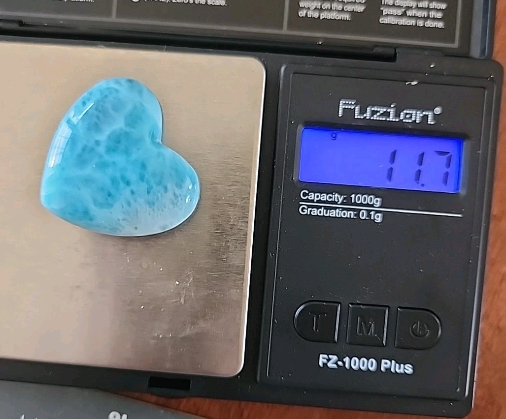 Larimar Heart Palm Stone 11.7g Polished Ocean Blue Caribbean Palm Stone Gemstone