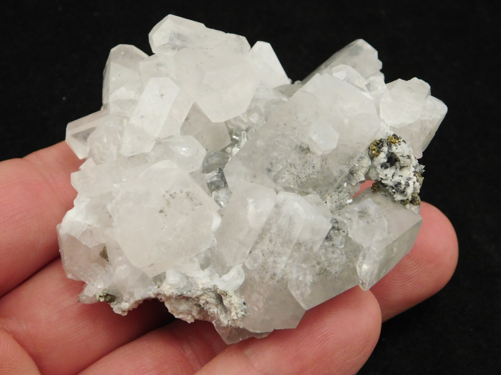FLUORESCENT Calcite Crystal Cluster on Druzy PYRITE Peru 122gr