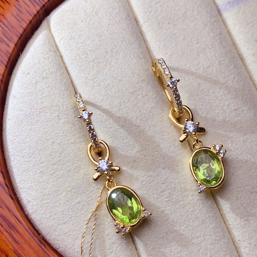 Natural Peridot Drop Earrings S925 Silver Plated 18K Gold Gemstone Jewelry Gift