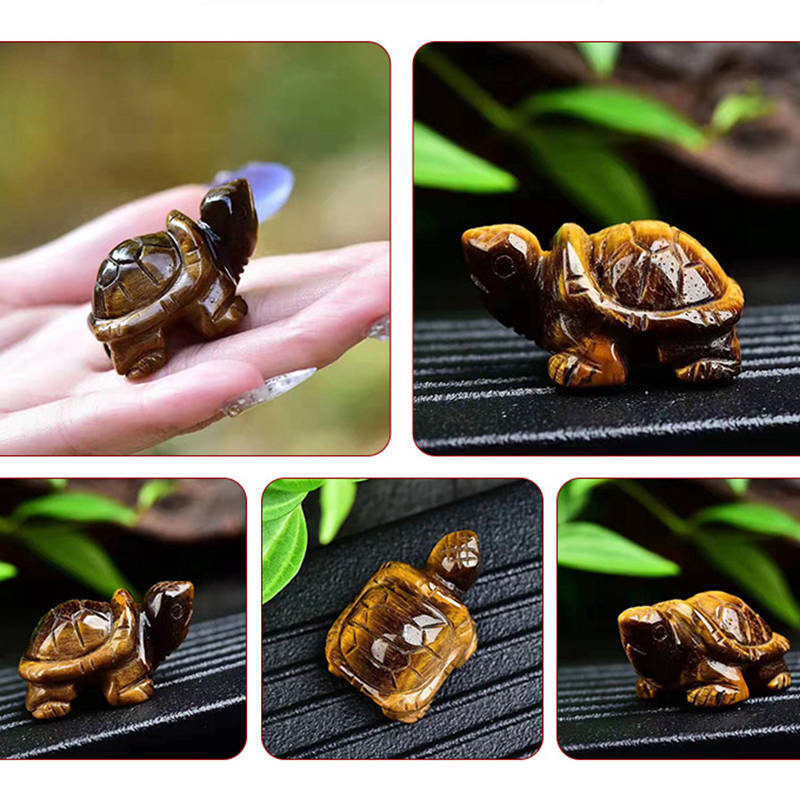 Natural Quartz Crystal Carved Longevity Healing Stone Turtle Animal Statue Decor