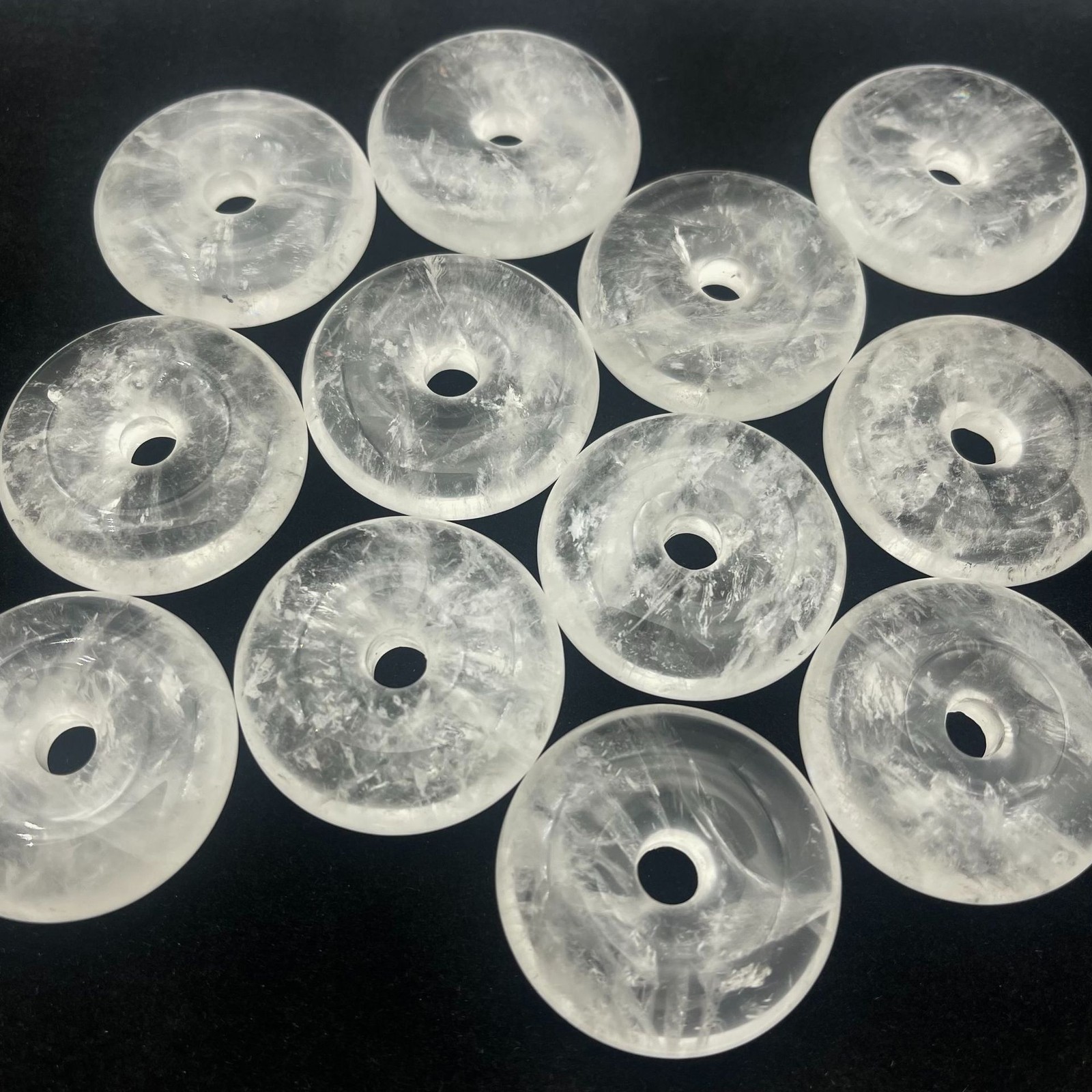 Certified Natural icy transparent White Crystal Donuts Pendant 35mm