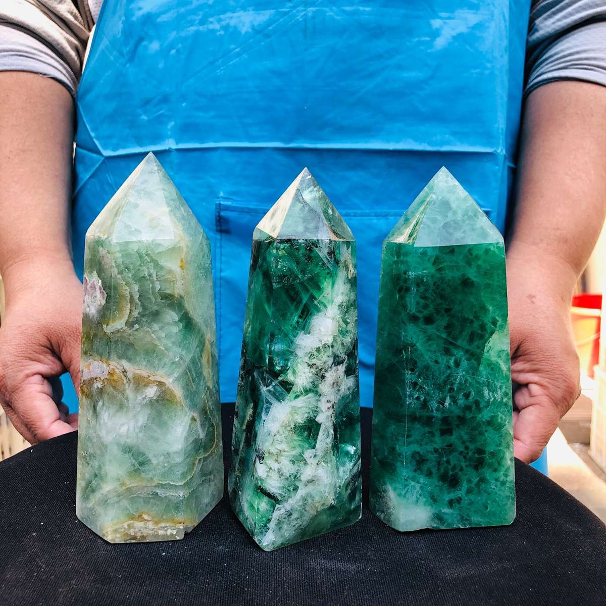 5.25LB 3pc Natural fluorite quartz obelisk crystal tower point healing decor