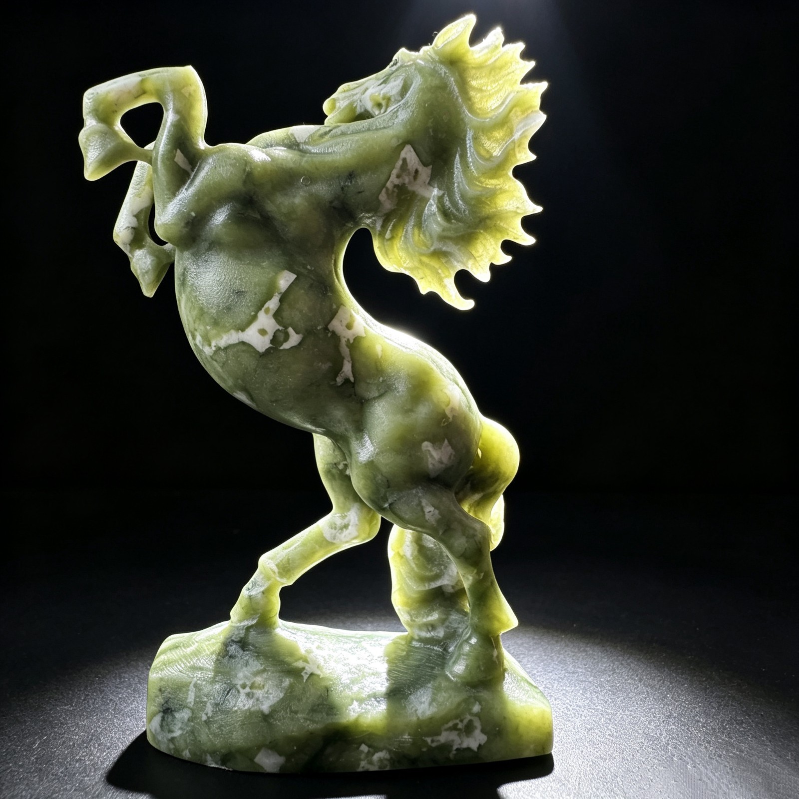 Natural Jade Horse Figurine Finely Carved Stone Animal Sculpture Desk Decor 5″