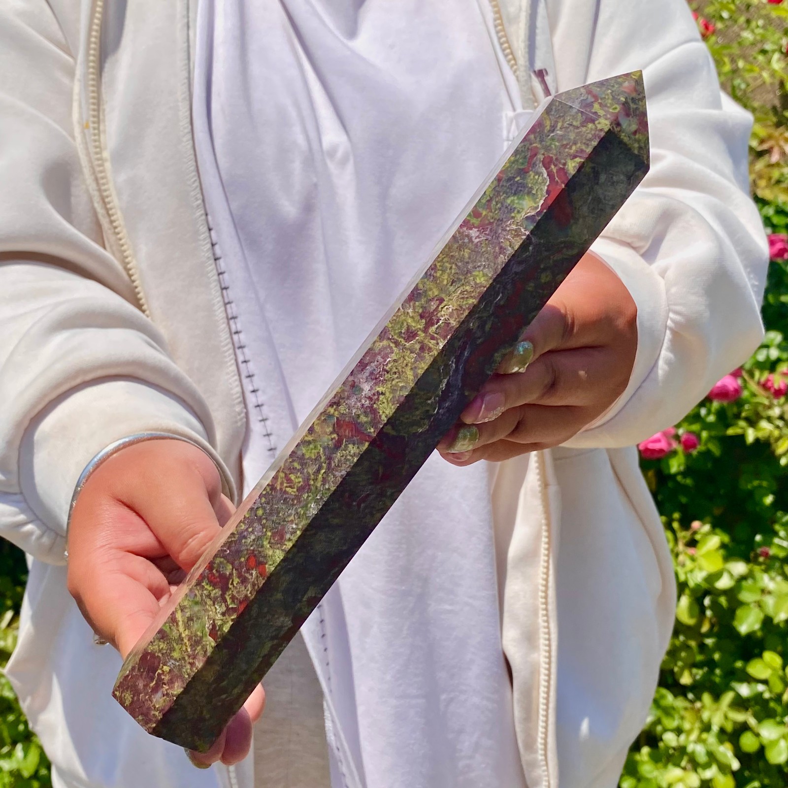 1.5LB Natural dragon blood stone Column Quartz Crtal Obelisk Energy Healing