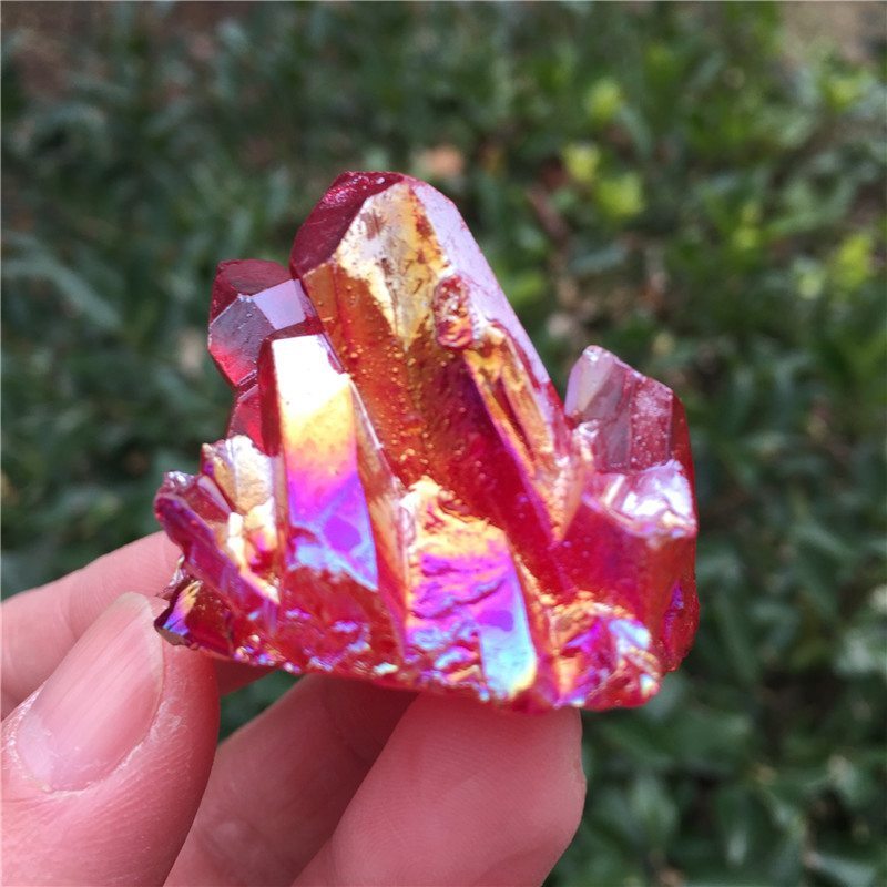 50g Natural Aura Red Titanium Geode Quartz Crystal Cluster Rough Gemstone Reiki