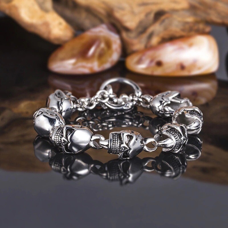 Fashion Jewelry Silver Skull Link Chain Stainless Men’s Bracelet 1PC