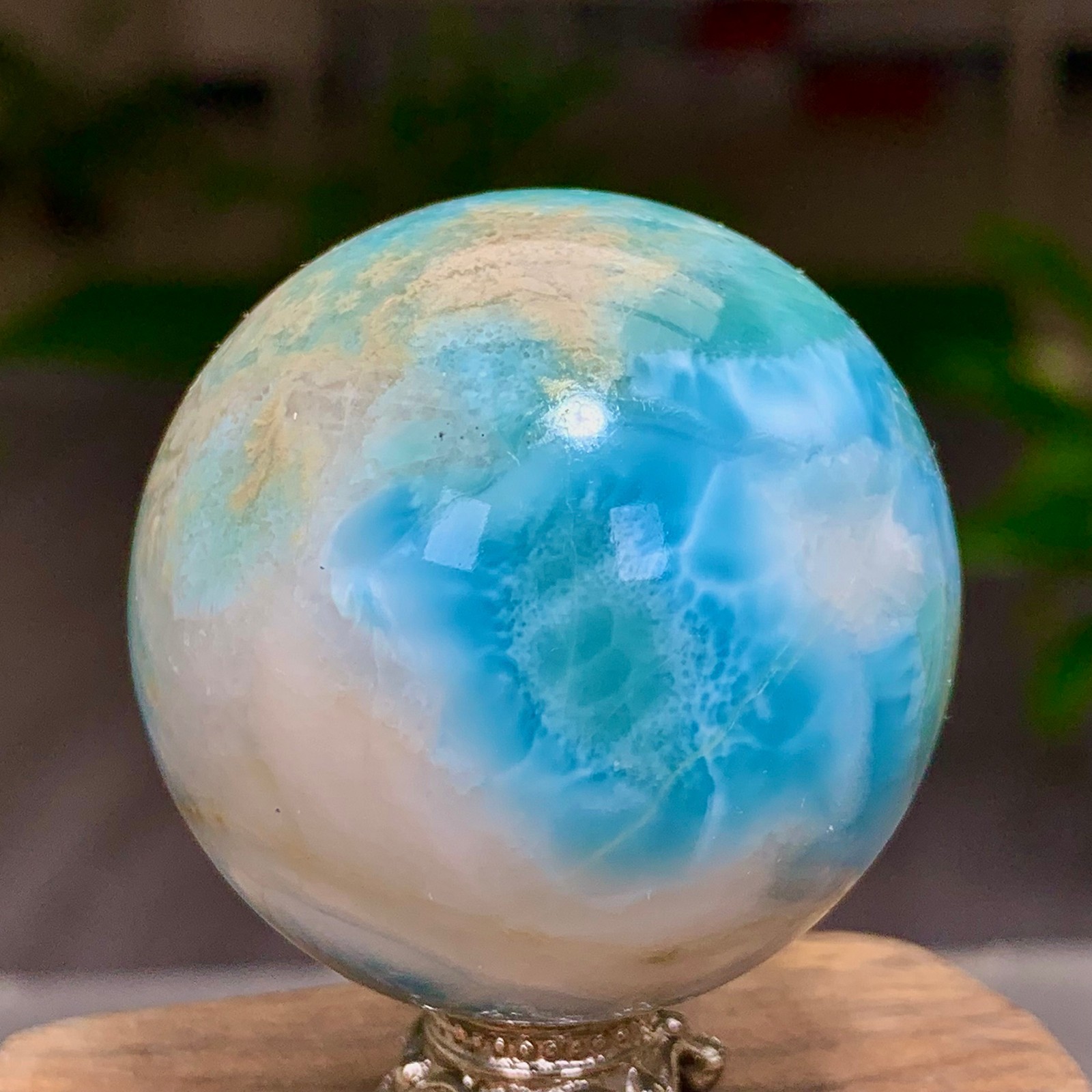 87G Natural larimar Gorgeous rough Crystal Sphere Ball Healing