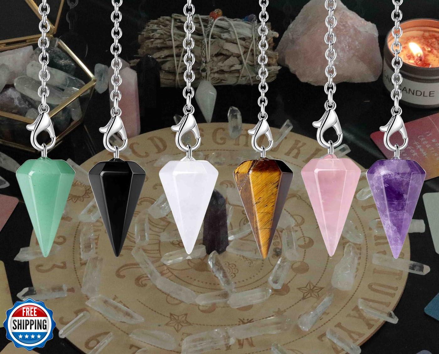 DUQGUHO 6 Pcs Crystal Pendulum Set Wiccan Accessories Divination Tools Natura