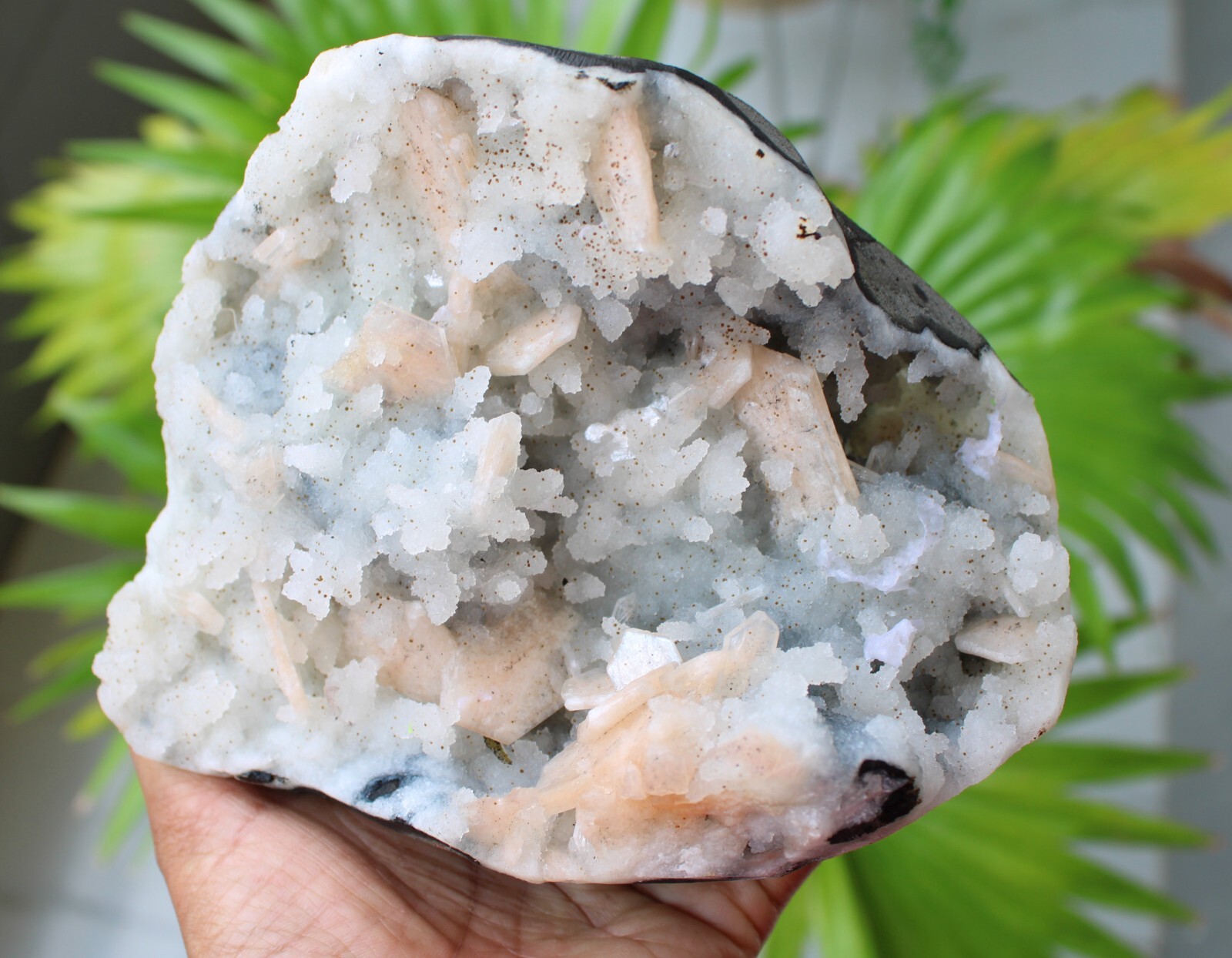 Stilbite Format With Milky Coral In Geode Natural Minerals Specimen #M75