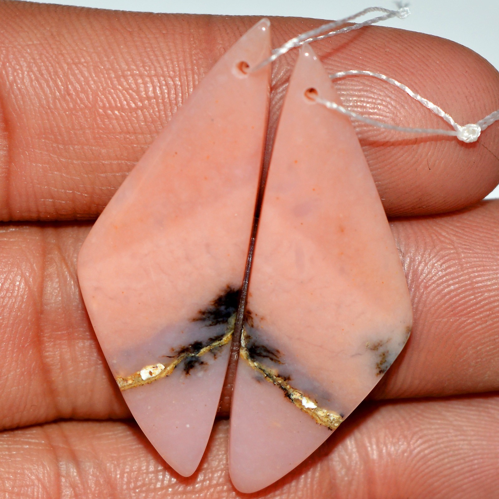 34 Ct Natural Pink Opal Cabochon Gemstone Front To Back Drill Pair 39x14mm #P426