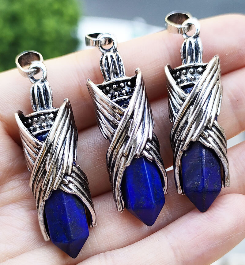 10pcs Lapis Lazuli Gems Angel Wing Pendants Love Reiki Healing Amulet Wholesale