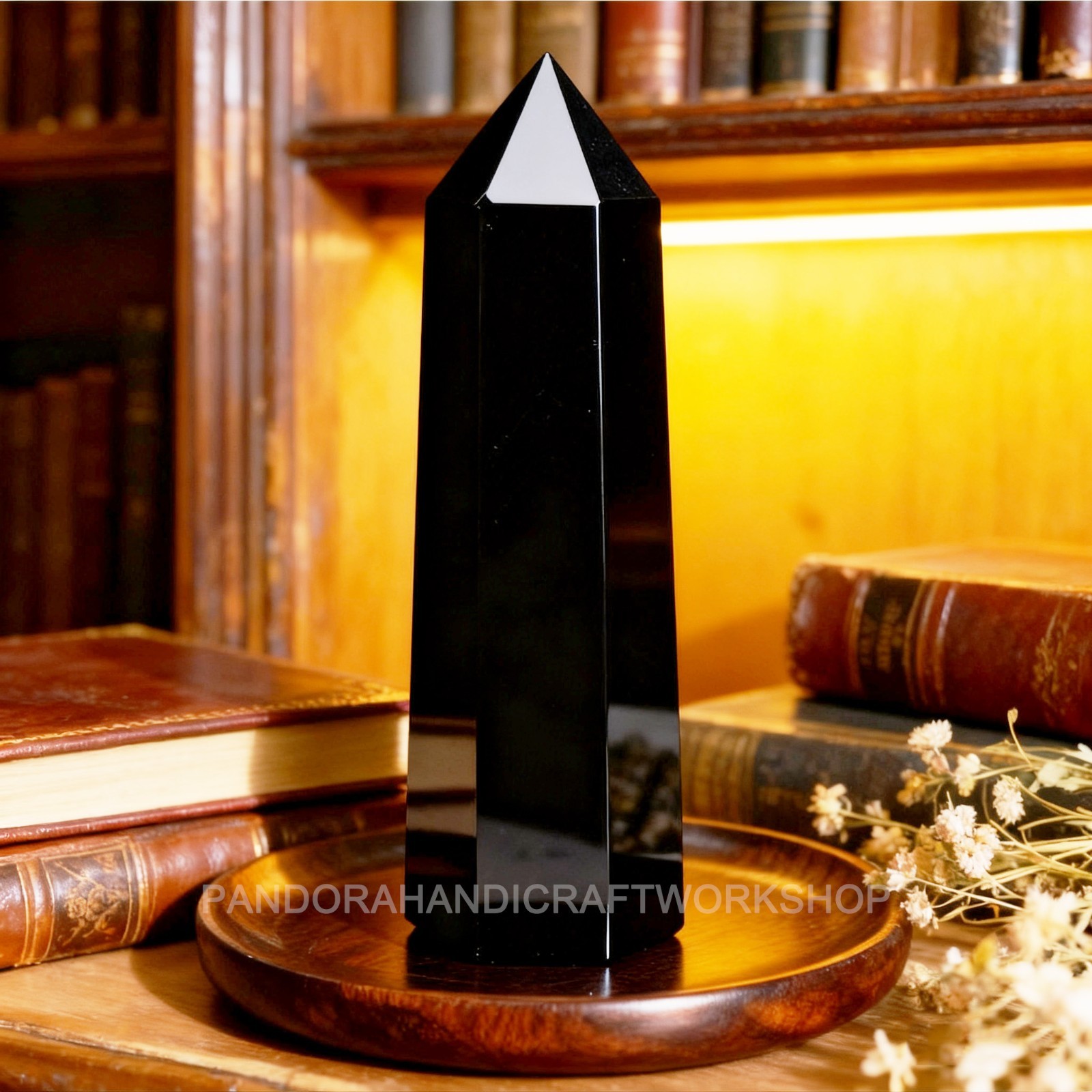 Black Obsidian Crystal Tower Point Healing Crystal Obelisk Gemstone Tower Wand