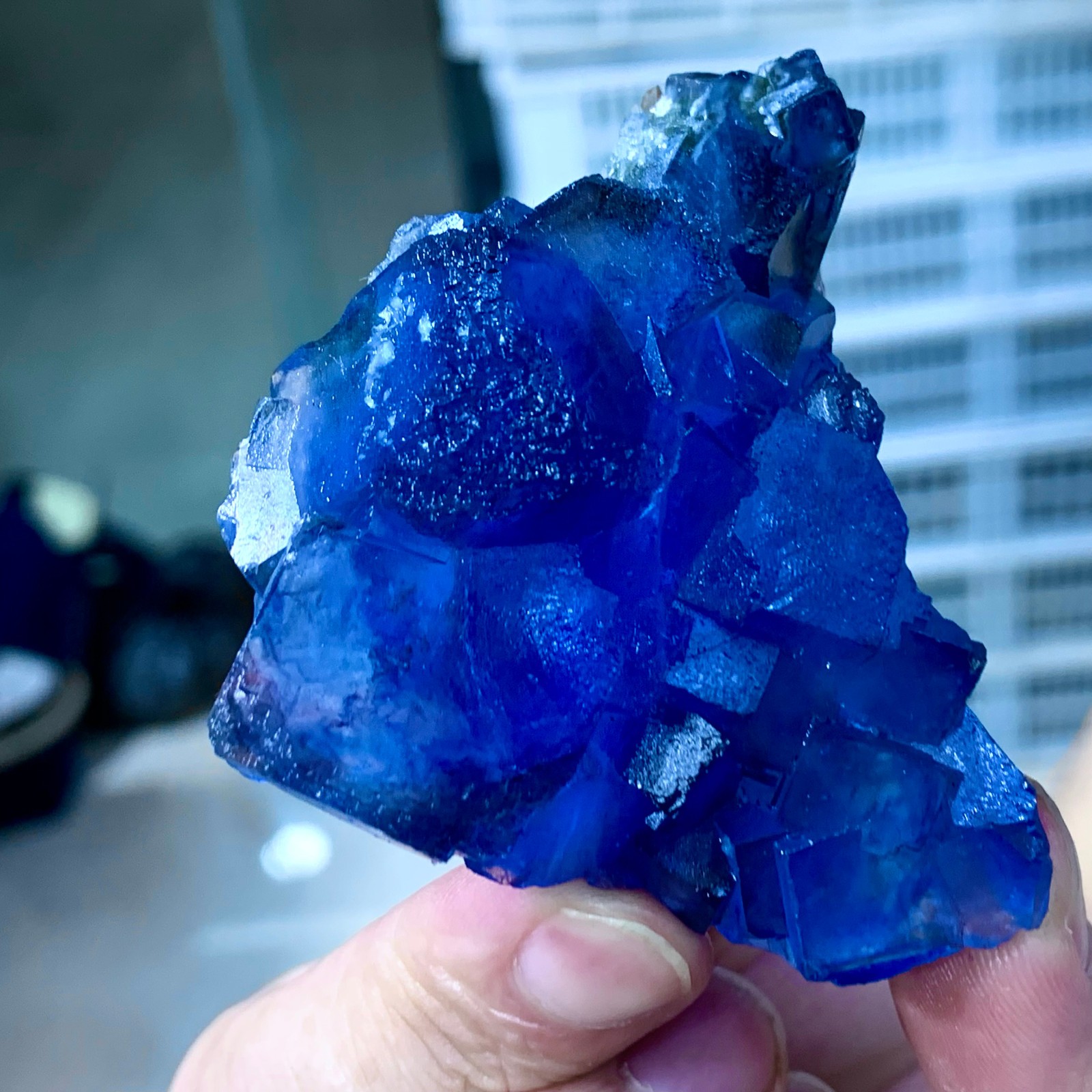 82G Rare transparent blue fluorite cubic mineral crystal sample/China