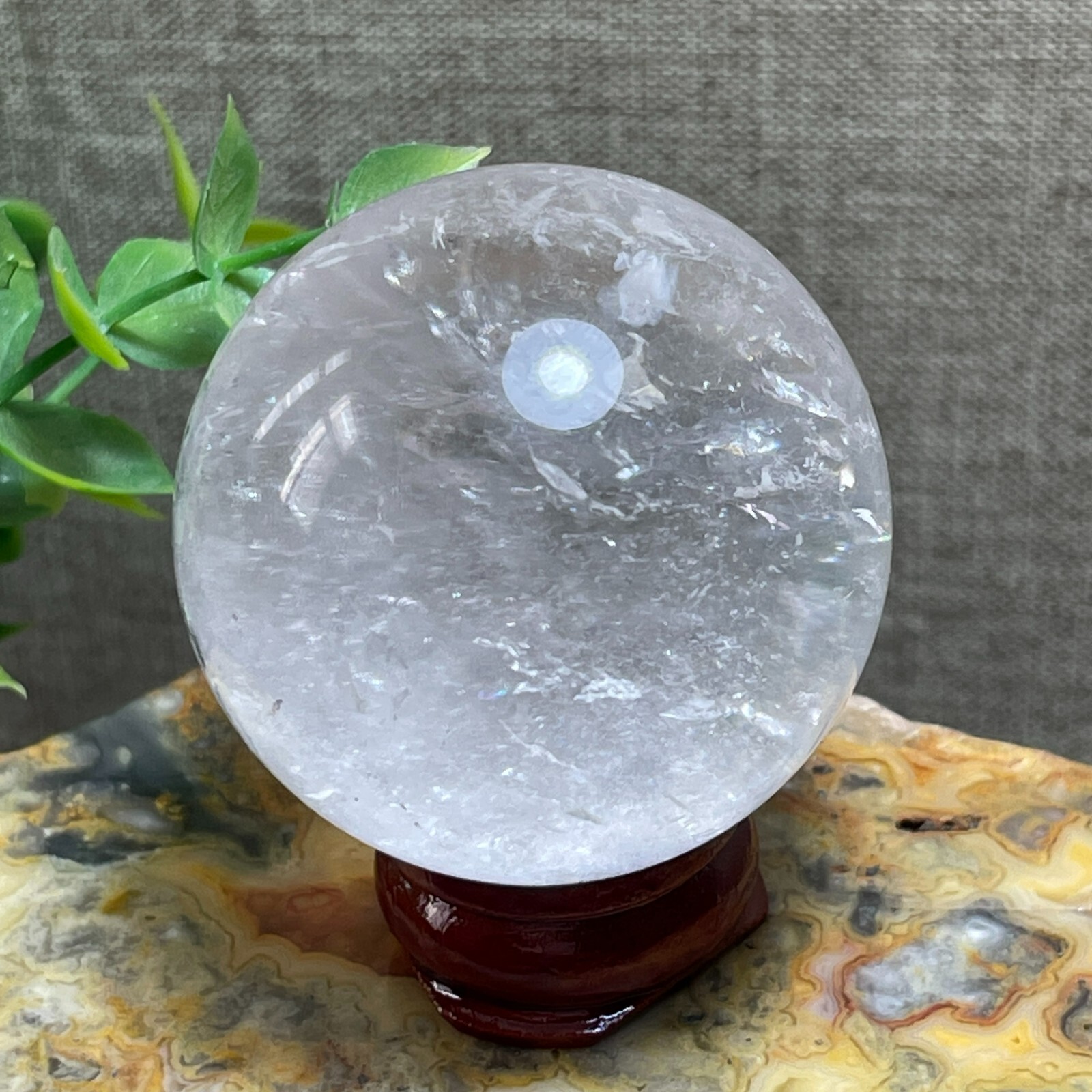 rainbow White Clear stone Sphere Ball Healing original stone decoration 113g A1
