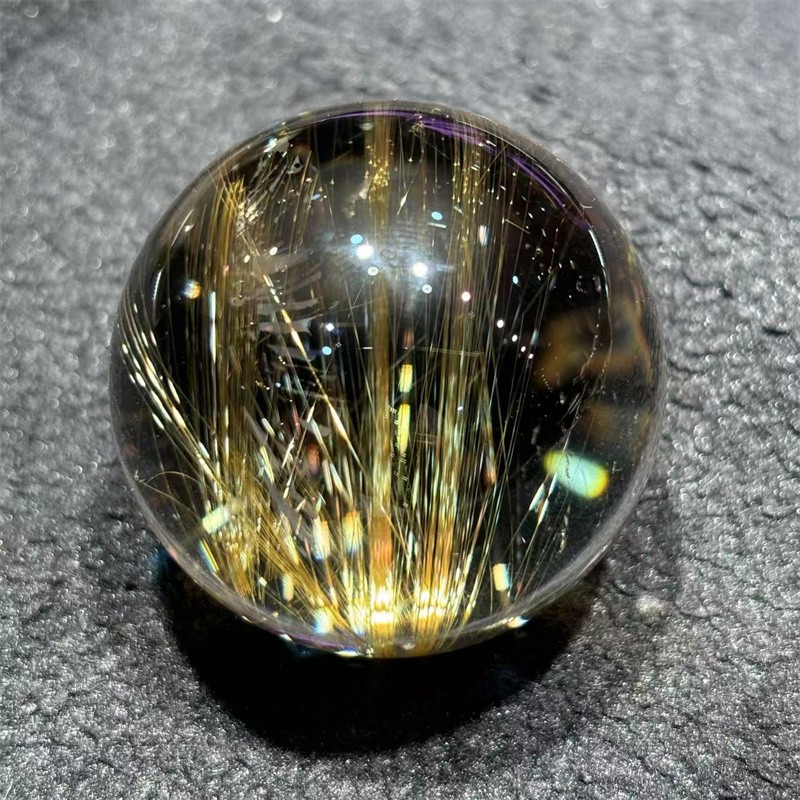 40.3mm Top Natural Clear Gold Quartz Rutilated Sphere Hair Crystal Ball Healing