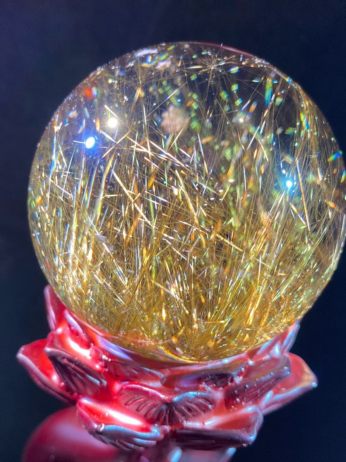 62.3mm Top Natural Clear Gold Rutilated Quartz Balls Hair Crystal Sphere Healing