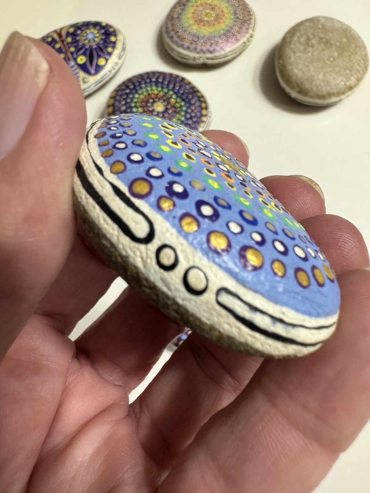 7 Mandala Stones Dot Artwork Rocks Meditation Butterfly Multicolor Hand Painted