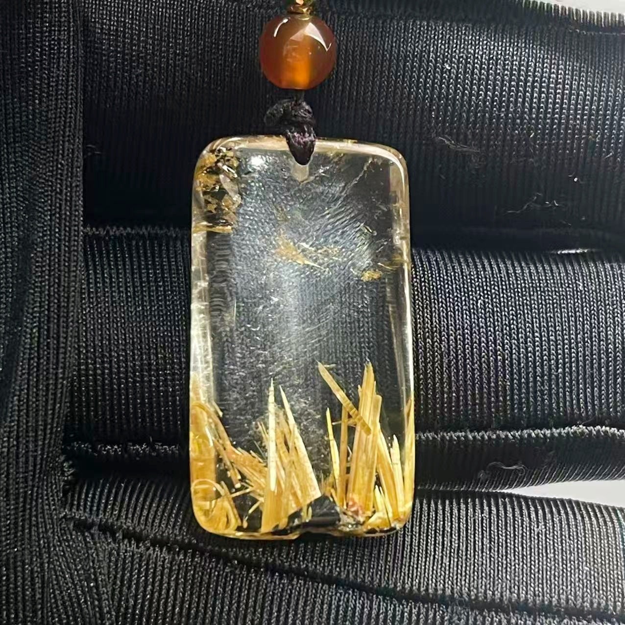 7.0g Natural Gold Hair Rutilated Quartz Crystal Pendant Reiki Healing Gift