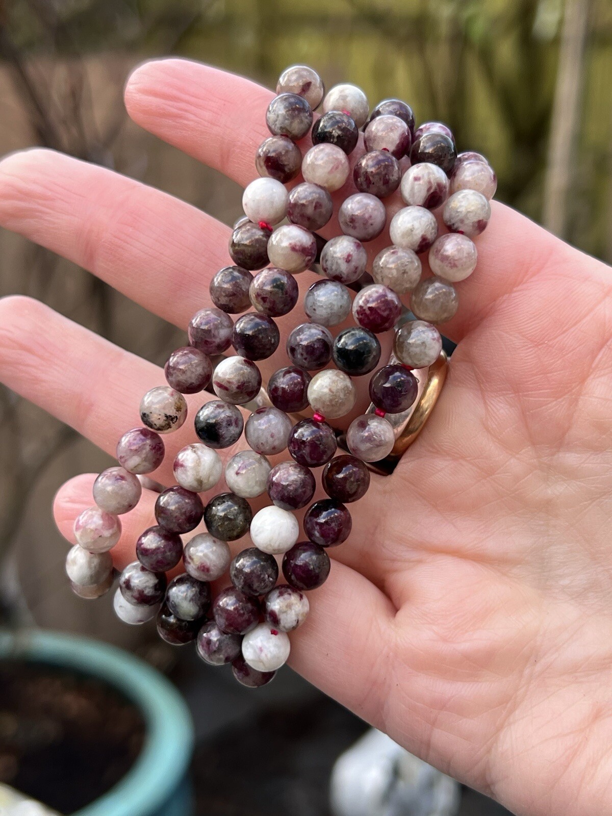 High Grade Pink Tourmaline Plum Blossom Quartz Crystal Beaded Bracelet 6mm AAA+