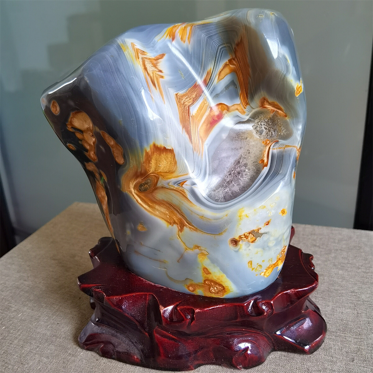2.15Kg Beautiful Colourful agate Geode polishing furnishing article A710