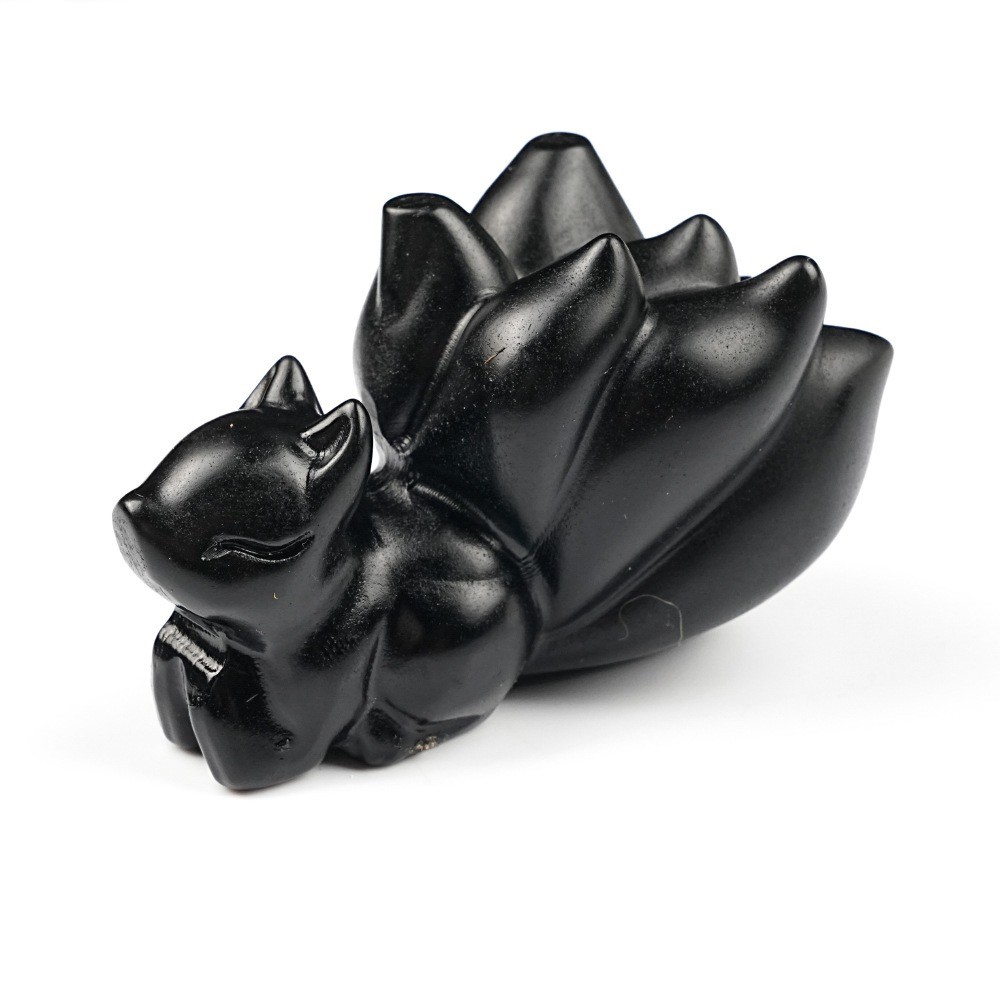 Natural Crystal Nine‑Tailed Fox Carving Statue Reiki Healing Desk Decor Gift