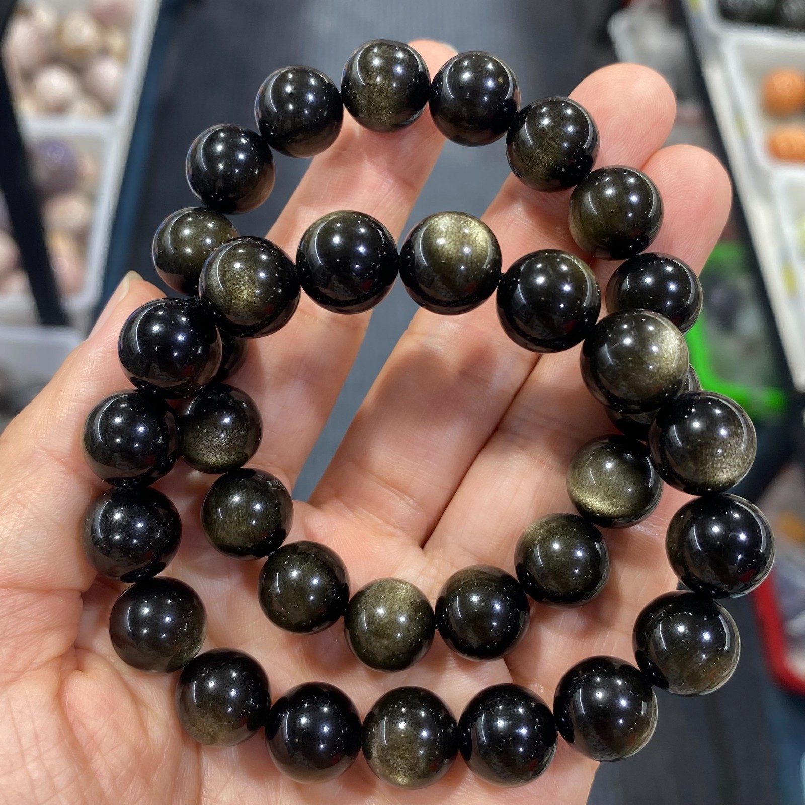 1Pcs Golden obsidian bracelets 12mm