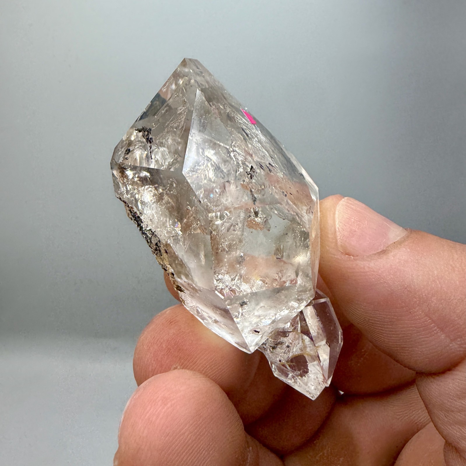 Enhydro Herkimer Diamond Gem Cluster w/ Moving Gas Bubble, Light Smoky Phantoms