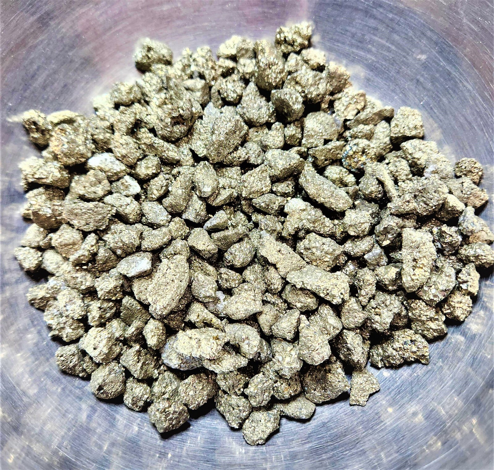 Natural Tiny Pyrite Crystal Minteral Nuggets from Peru sold in 2 ounce Bulk bags