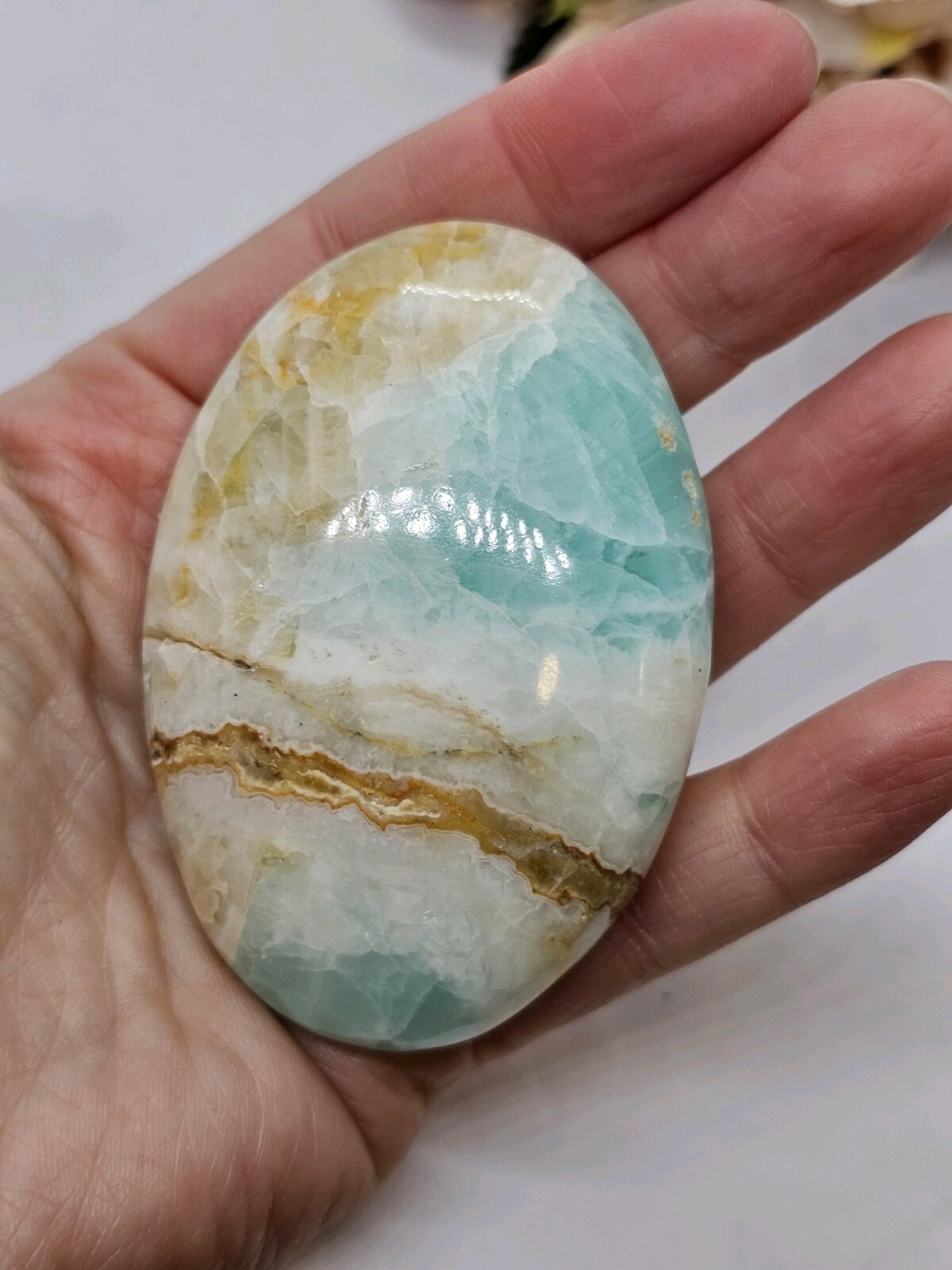 Caribbean calcite Palm Palmstone 117g 6.8cm beach calming carribean