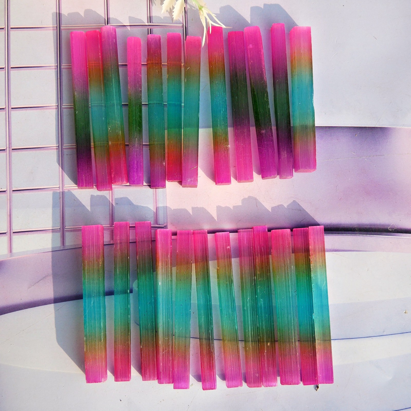24PCS 3″ Raw Aura Selenite Sticks Crystal Wands Healing Cleansing Stone Lot Gift