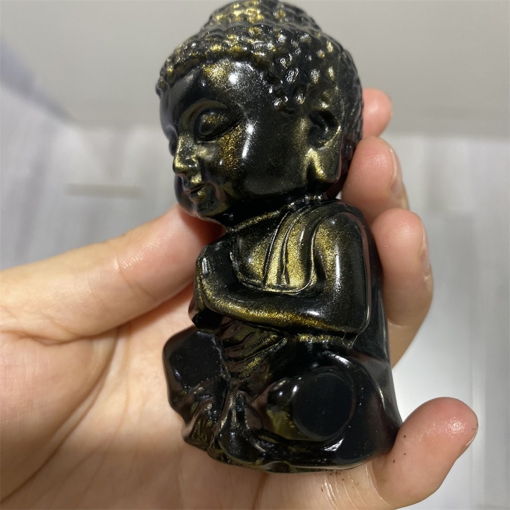 0.3LB 3.1″Natural A+Golden Obsidian Buddha Statue Crystal Reiki Carving Decor