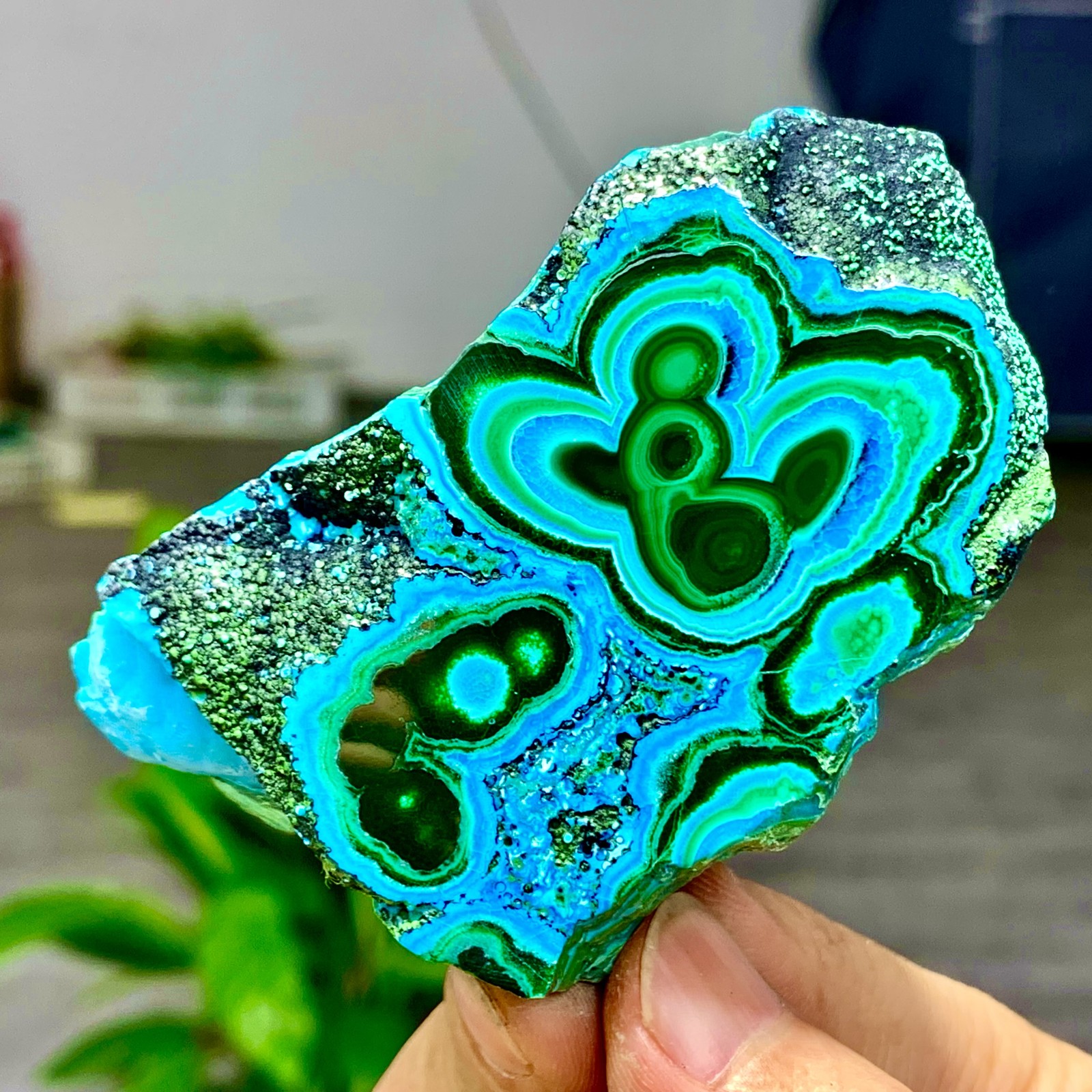 205G Natural Chrysocolla/Malachite transparent cluster rough mineral sample