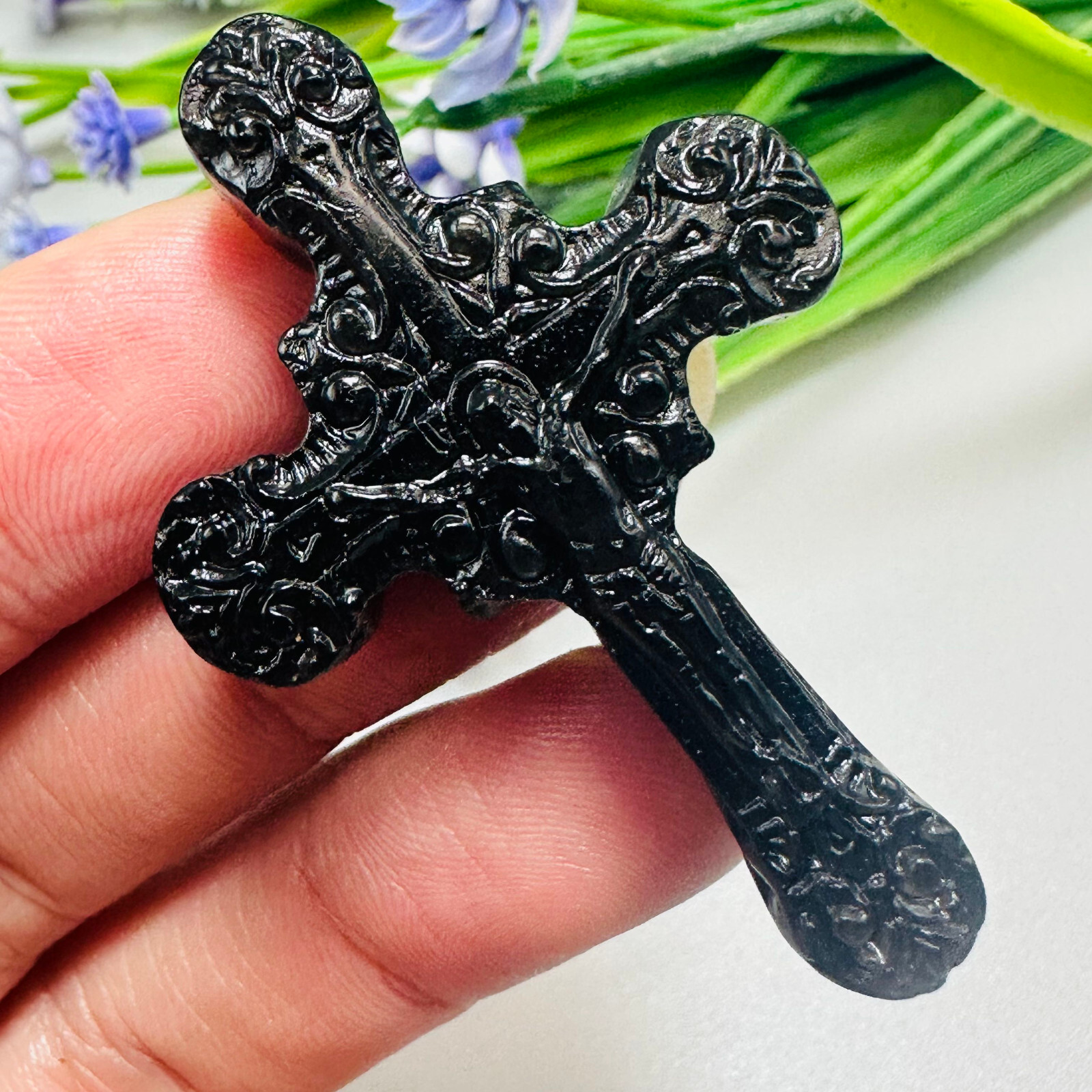 Natural Silver Obsidian Christianity Cross Quartz Jesus Crystal Reiki Healing 1P