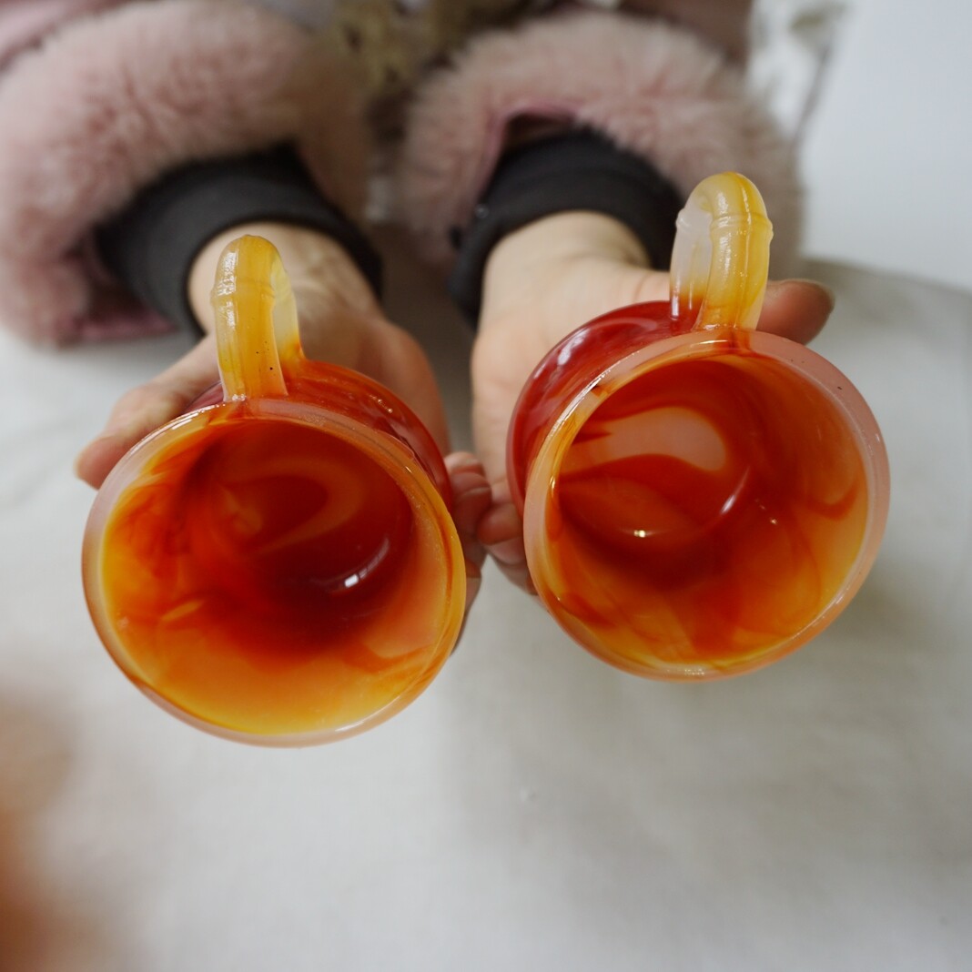 2Pcs Pretty Manmade Art Agate Carnelian Quartz Crystal Cup Carving Healing