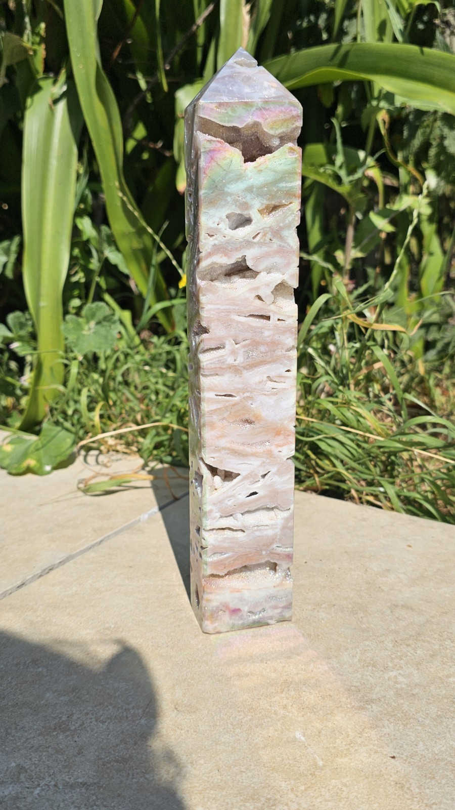 large Druzy Rainbow Angel Aura sphalerite crystal tower 755g 26.2cm