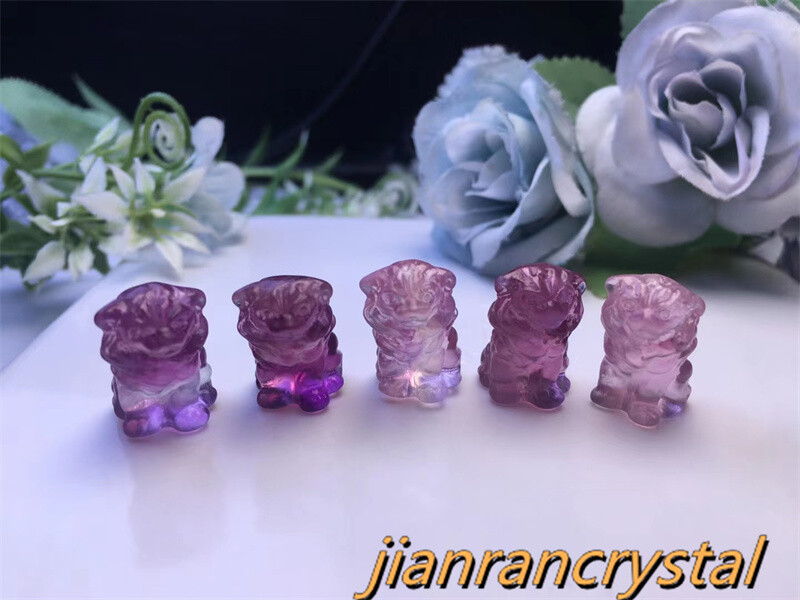 5pcs Natural Fluorite Quartz Hand Carved Lion Crystal Skull Reiki Healing Gift