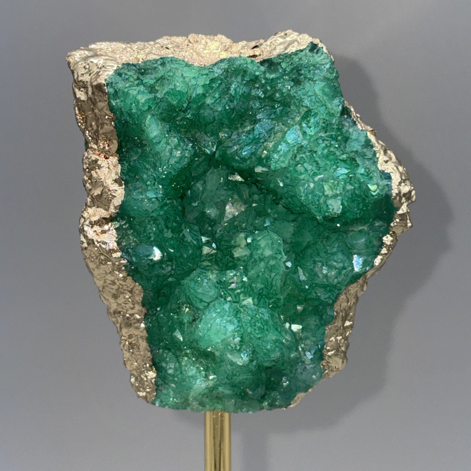 12.5″ Crystal Geode Sculpture Post Stand 12K Gold Plated Edge Acrylic Base Druzy