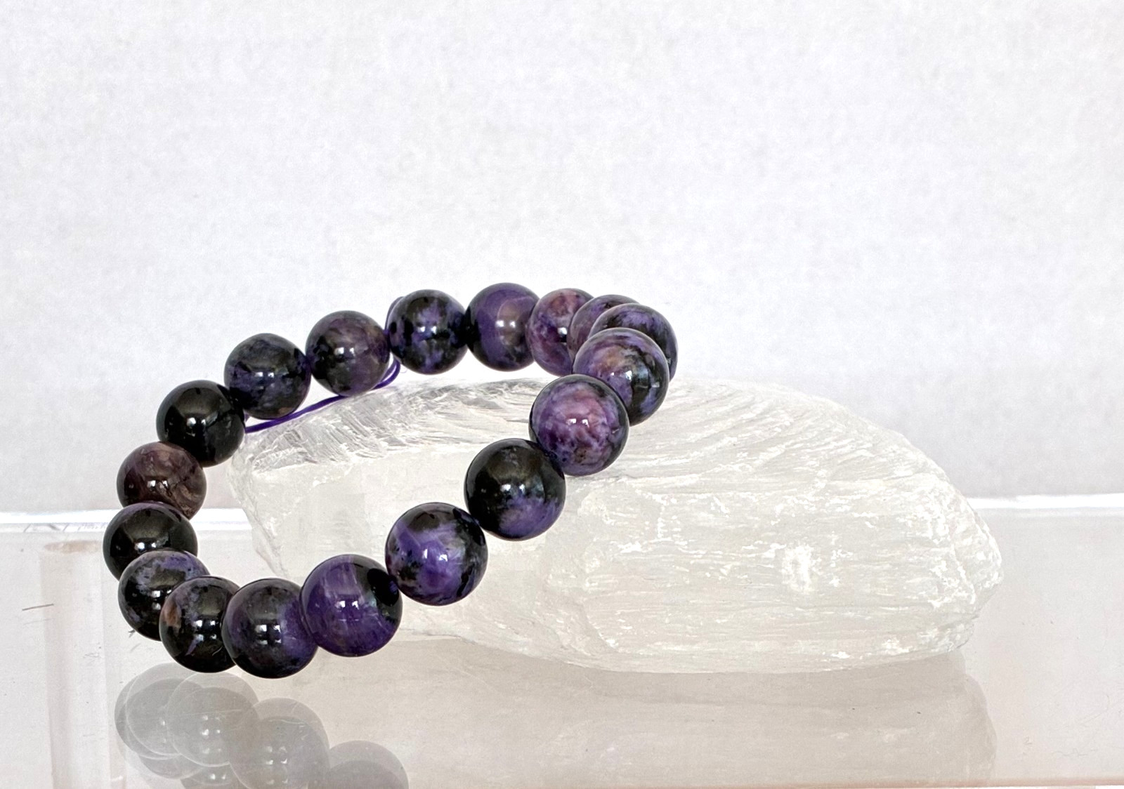 Charoite Crystal Beaded Stretch Bracelet: Connection, Healing, Guidance 05