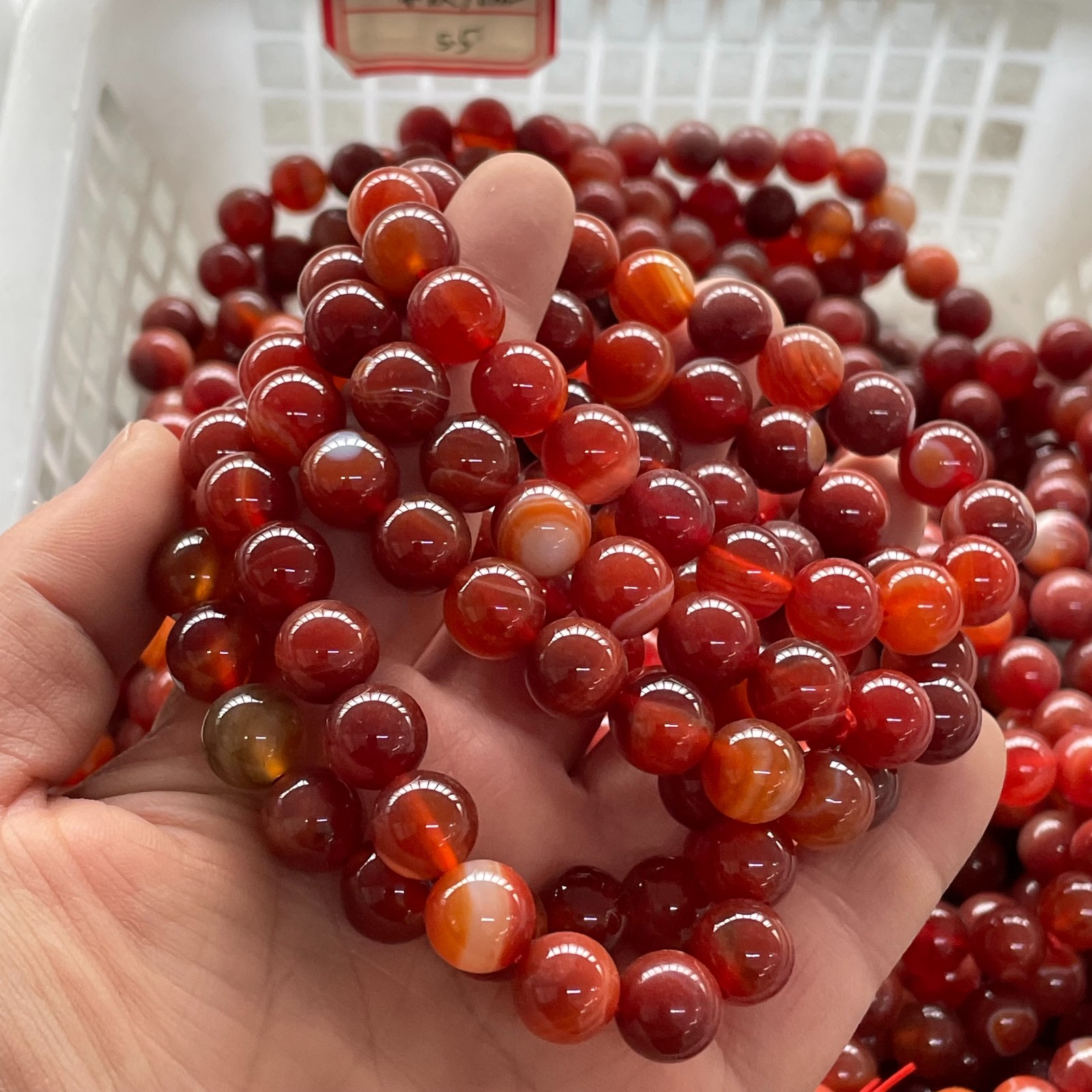 10pcs Red Stripe Agate Bracelet Smooth Round size 10mm